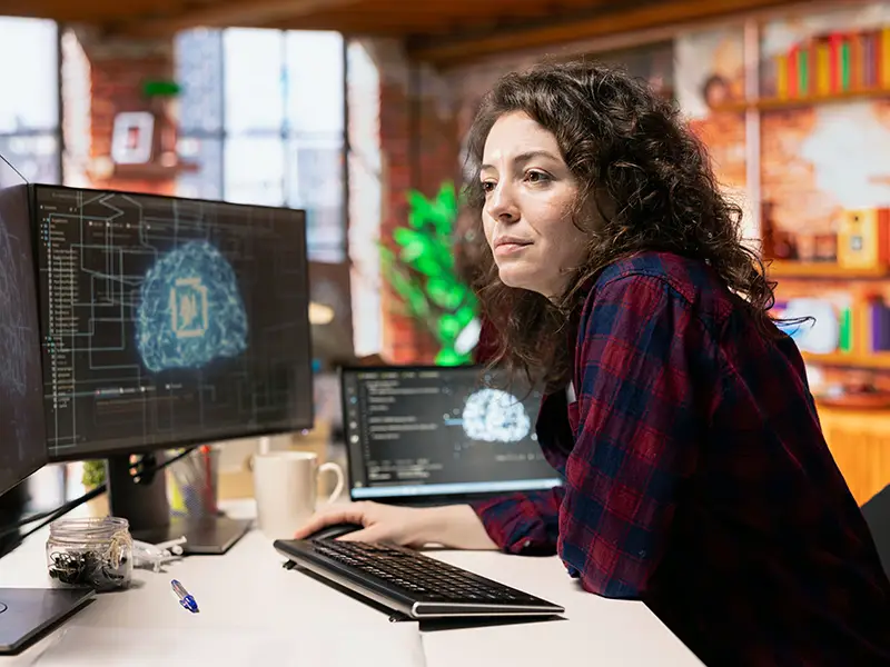 IT-specialist werkt met AI- en automatiseringssoftware – retailZ helpt MKB met automatisering en systeemintegratie.