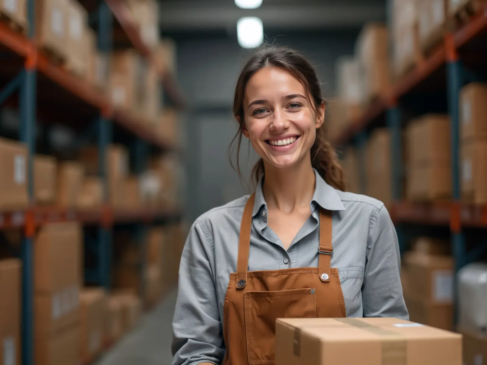Medewerker retailZ in magazijn lacht tijdens het werk – persoonlijk en praktijkgericht kennismakingsgesprek