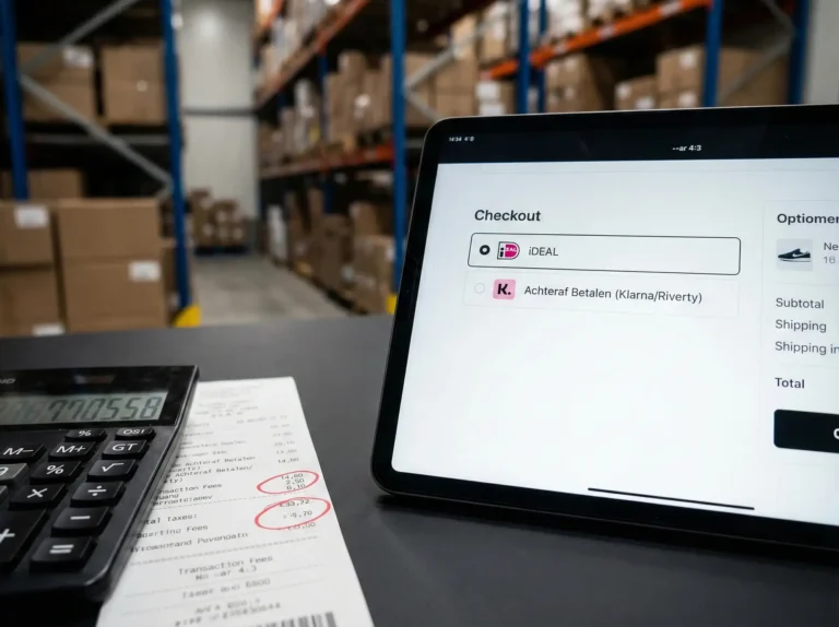 Achteraf betalen webshop? Overweeg de voordelen & risico's. Checkout pagina op tablet met Klarna en iDeal.