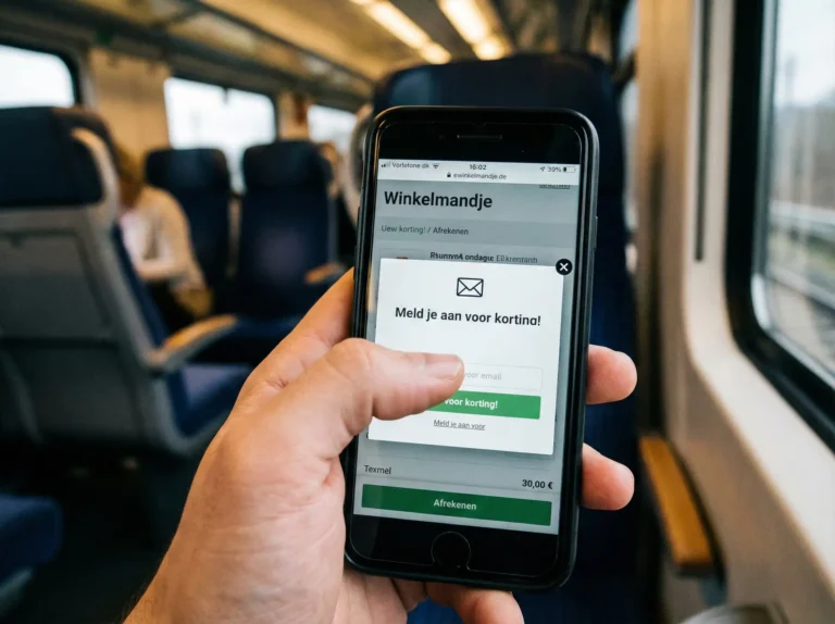 Mobiele navigatie fout? Smartphone toont winkelmandje in trein. Meld je aan voor korting!