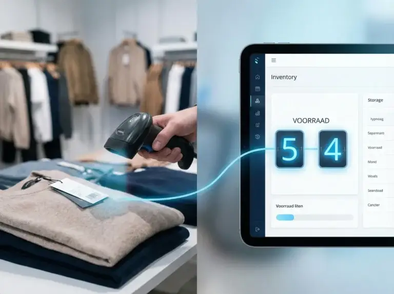 Voorraadbeheer: Koppel fysieke winkel & webshop. Scan kleding voor actuele voorraad.